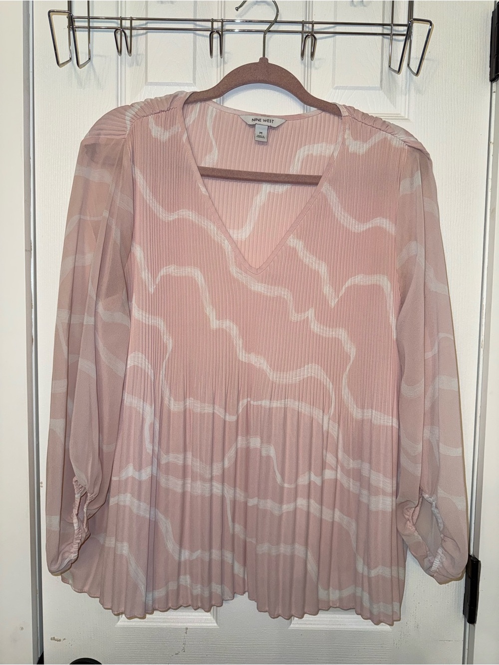 Nine West Blush Pink Pleated V-Neck Top